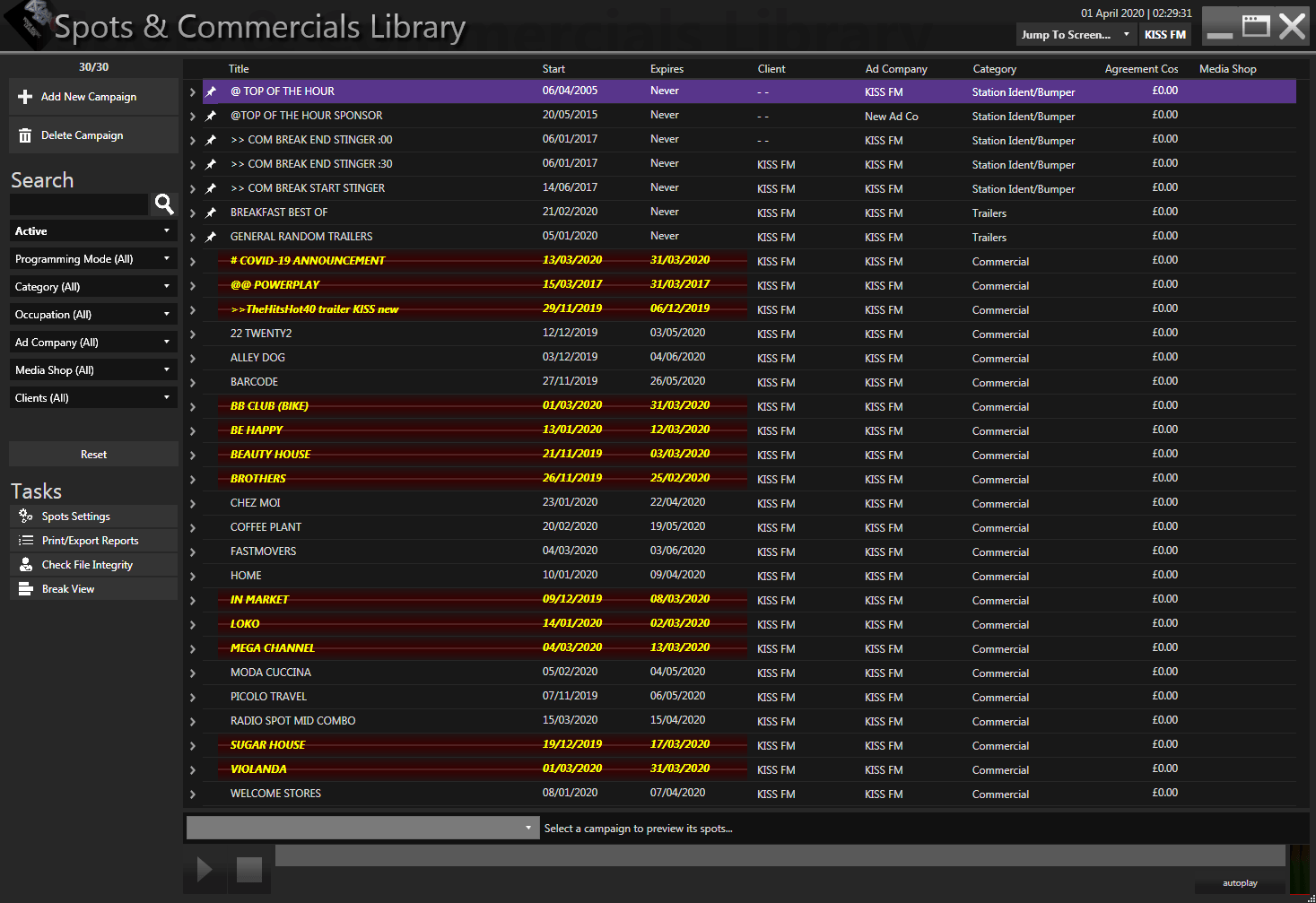 Spots & Commercials library